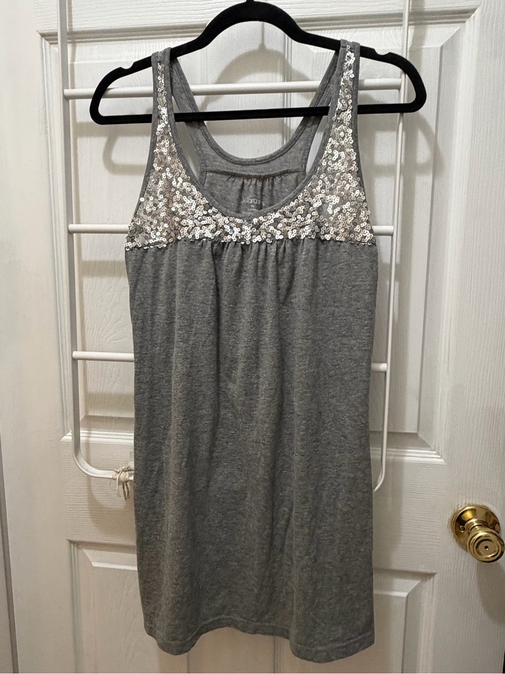 Grey Tank Dress with Silver Sequin Yoke